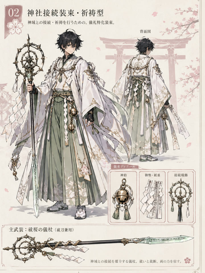 神社接続装束・祈祷型の装備ビジュアル